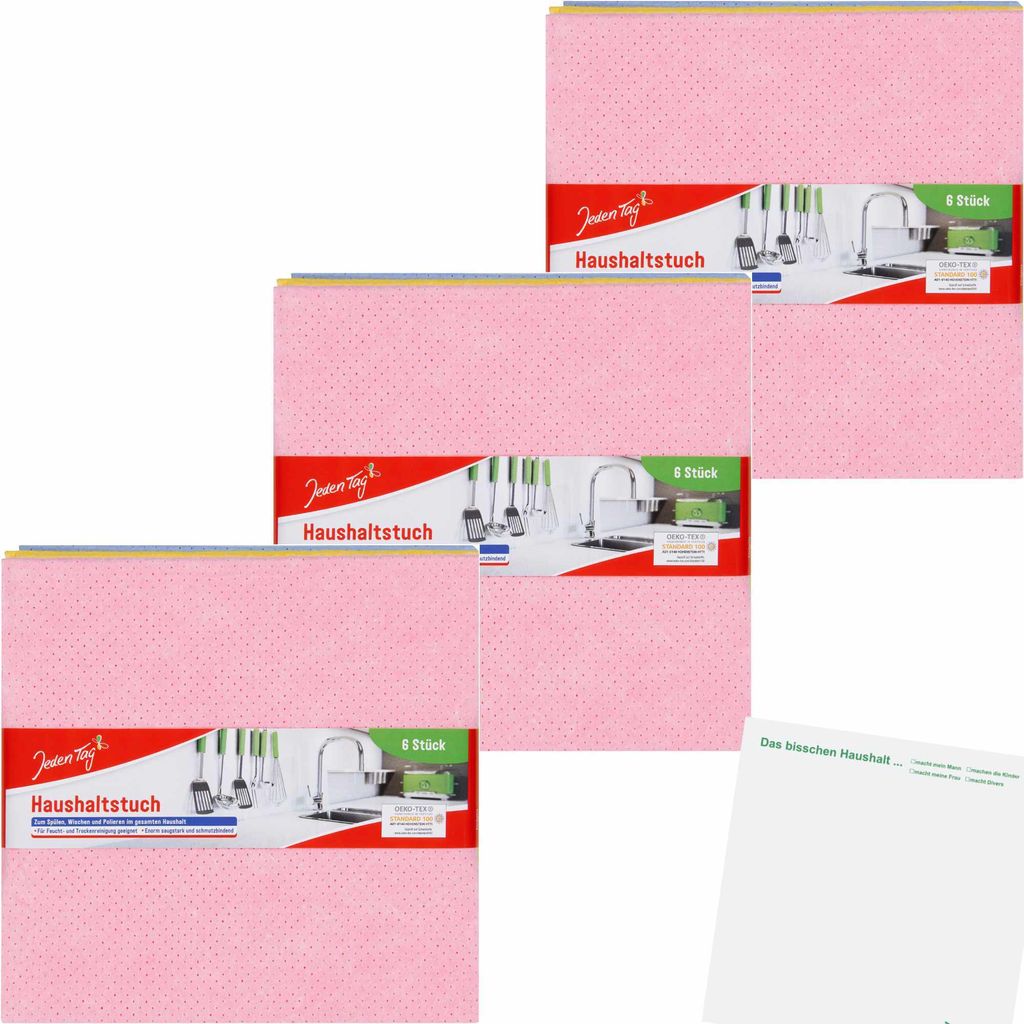 Jeden Tag Haushaltstuch 38x38cm 3er Pack (3x6Stk Packung) + usy Block