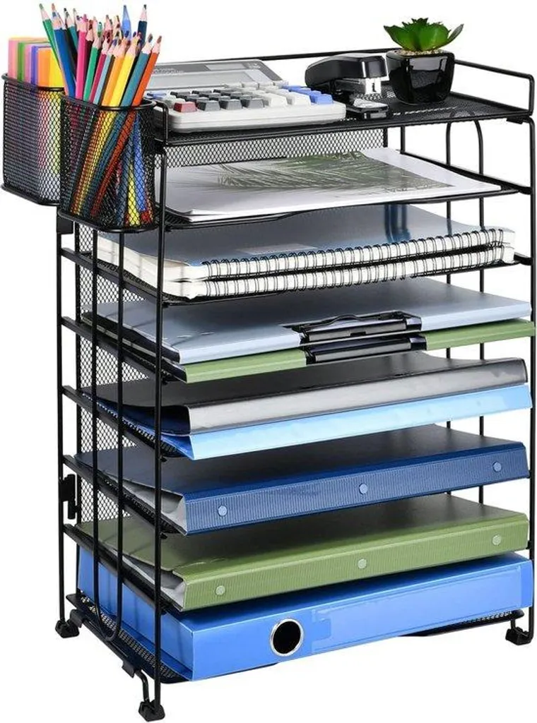 Organiseur de bureau 8 compartiments avec bac à documents ergonomique