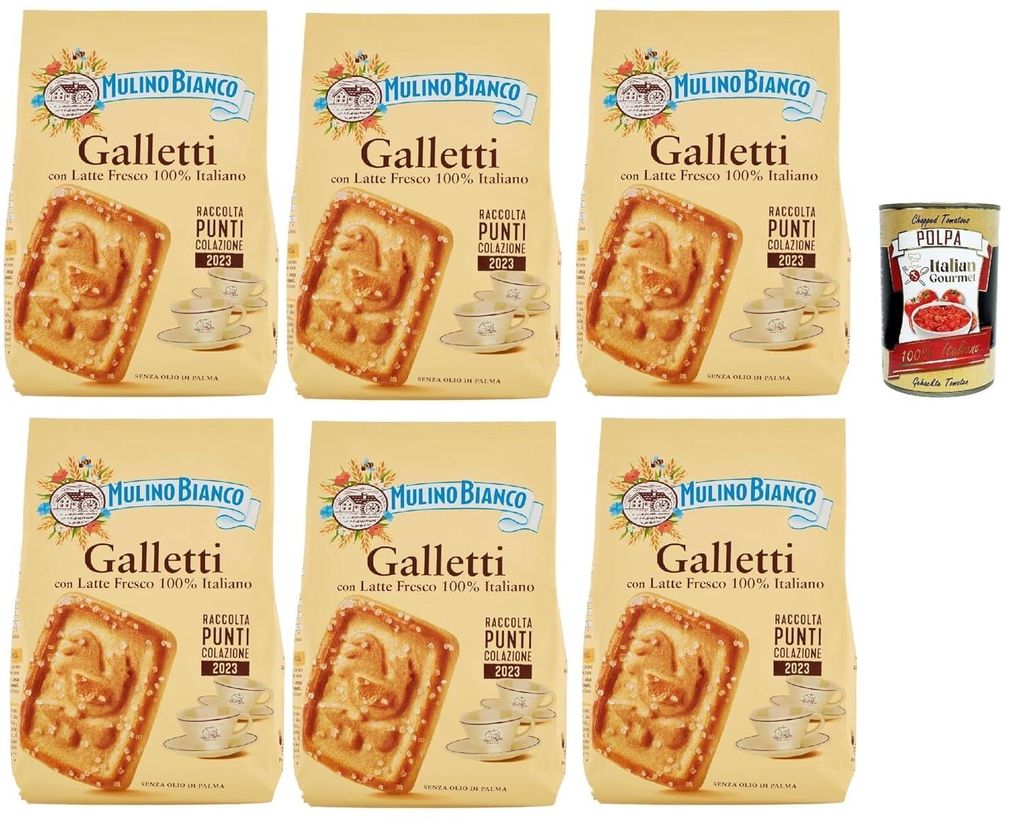 Italian Gourmet - Galletti Italienische Frühstückskekse mit frischer Milch 6x350g knusprige Butterkekse ohne Palmöl für Kaffee & Tee + Italian ...