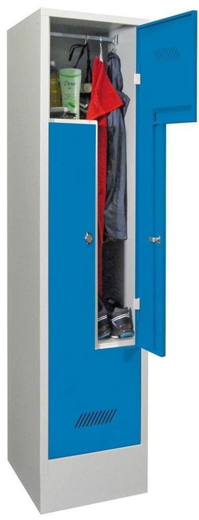Z-Garderobenschrank, Sockel, Drehriegel, 2 Abteile, BxTxH 400x500x1850 mm, RAL 7035/5012