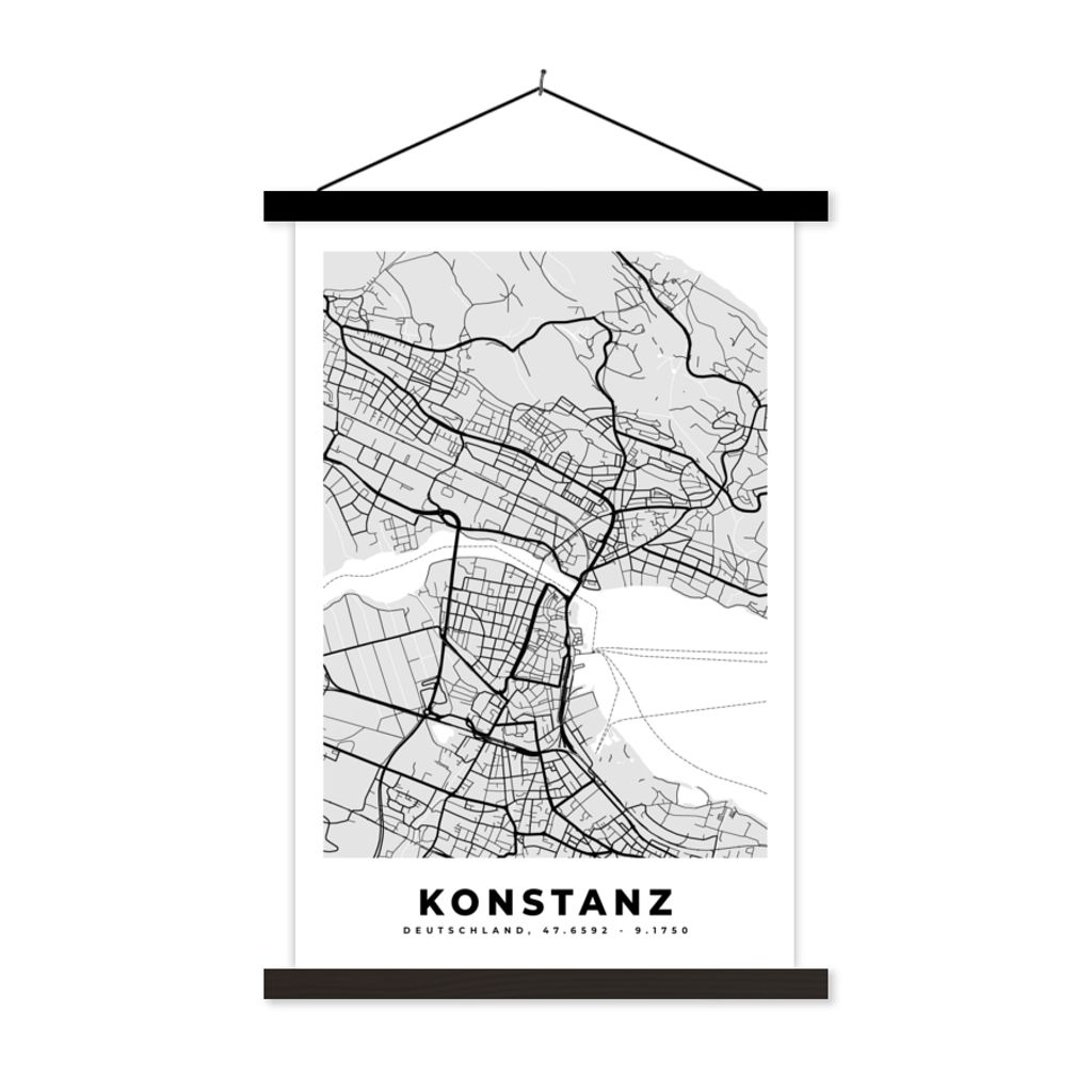 MuchoWow Textilposter Karte - Konstanz - Karte - Stadtplan - Deutschland 40x60 cm mit schwarzem Rahmen - Wanddekorationen