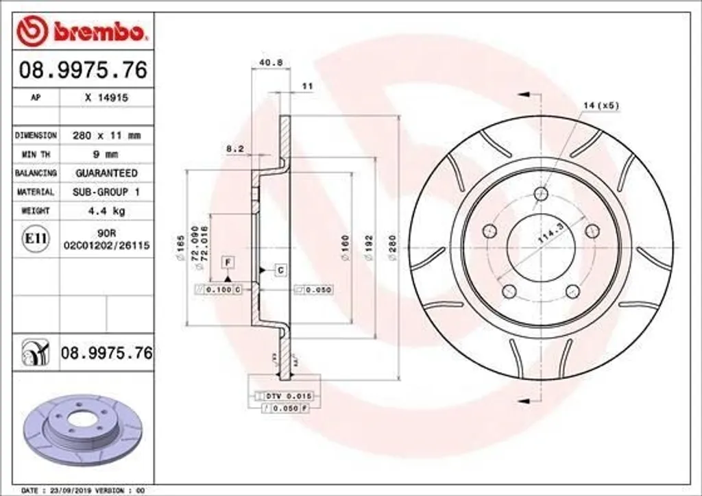 Disque de frein Brembo 08.9975.76 pour Mazda 3 BK BL et Mazda 5 CR CW