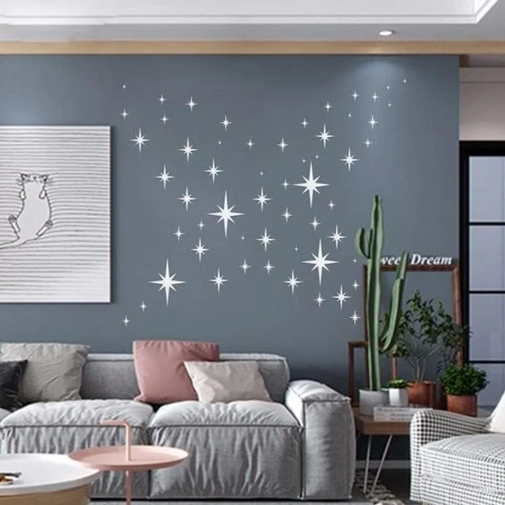 82 Stelle Specchio Adesive 3D Argento - Decorazione Casa in Acrilico