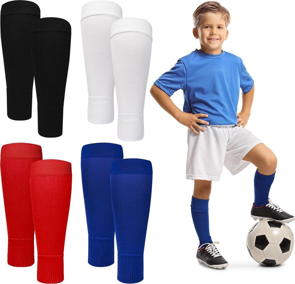 Nachhaltige Fußball Schienbeinschoner mit Socken - Atmungsaktive und Absorbierende Fußlose Fußballsocken für Kinder
