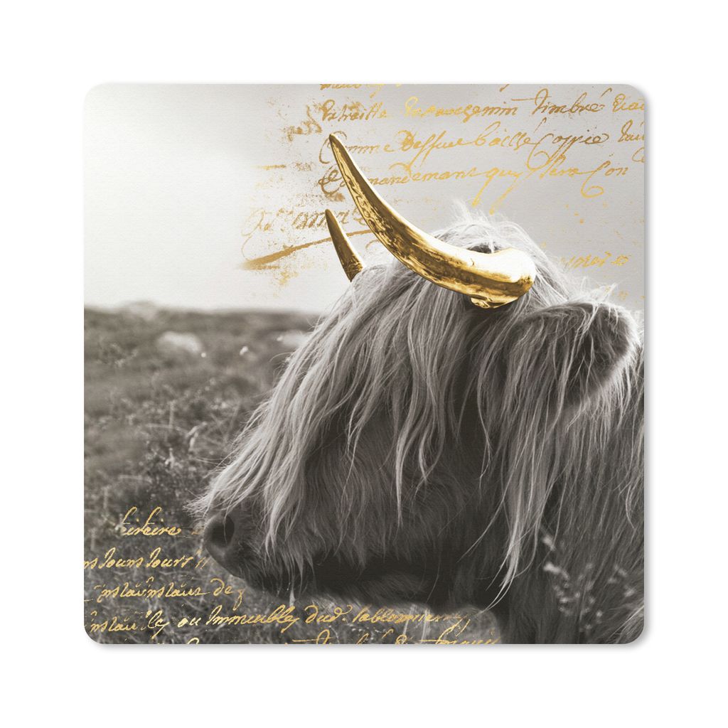 MuchoWow Mauspad Mousepad Schottischer Highlander - Gold - Zitat 20x20 cm - Mousepads - Maus Mat - Pad - Mausunterlage - Desk Mat - Bureauartikeln