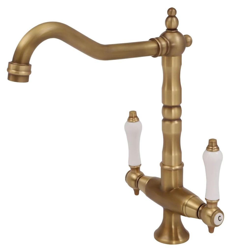 Waschtischarmatur - Zweigriff-Mischbatterie - Antik-Stil - Messing - Keramikkartusche - G3/8-Anschluss - Gold