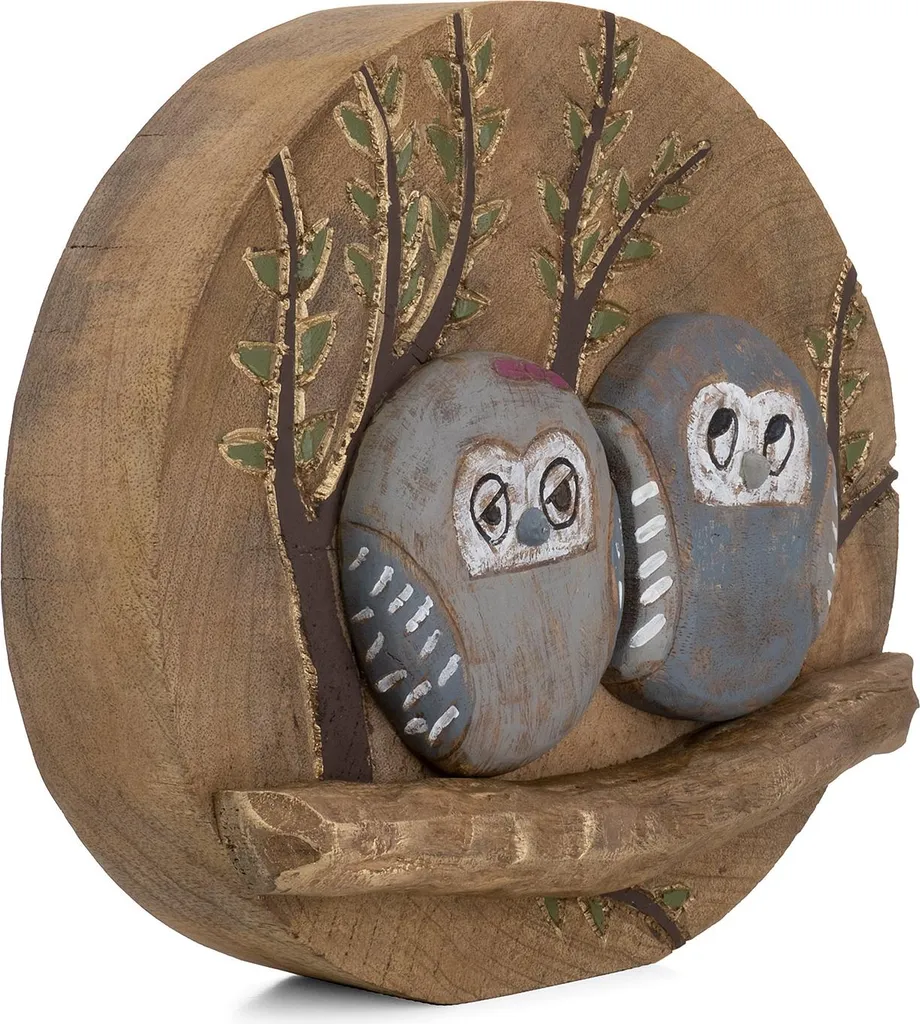 Idée Cadeau Couple Hiboux Décoration Bois pour Maison et Bureau 29 cm