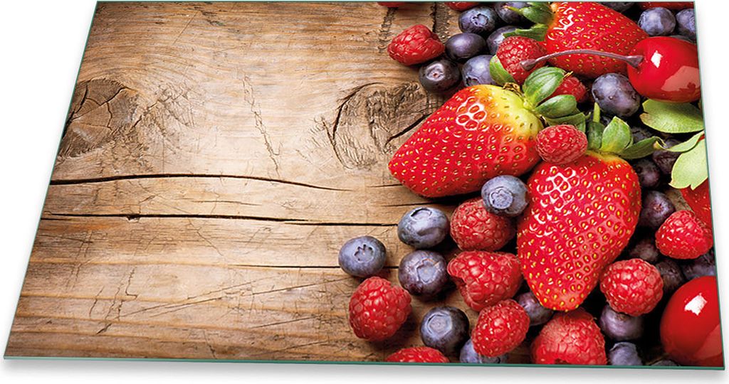 Herdabdeckplatte Glaskeramikkochfeld-Abdeckung Spritzschutz Glas Universal 80x52 Obst Rot