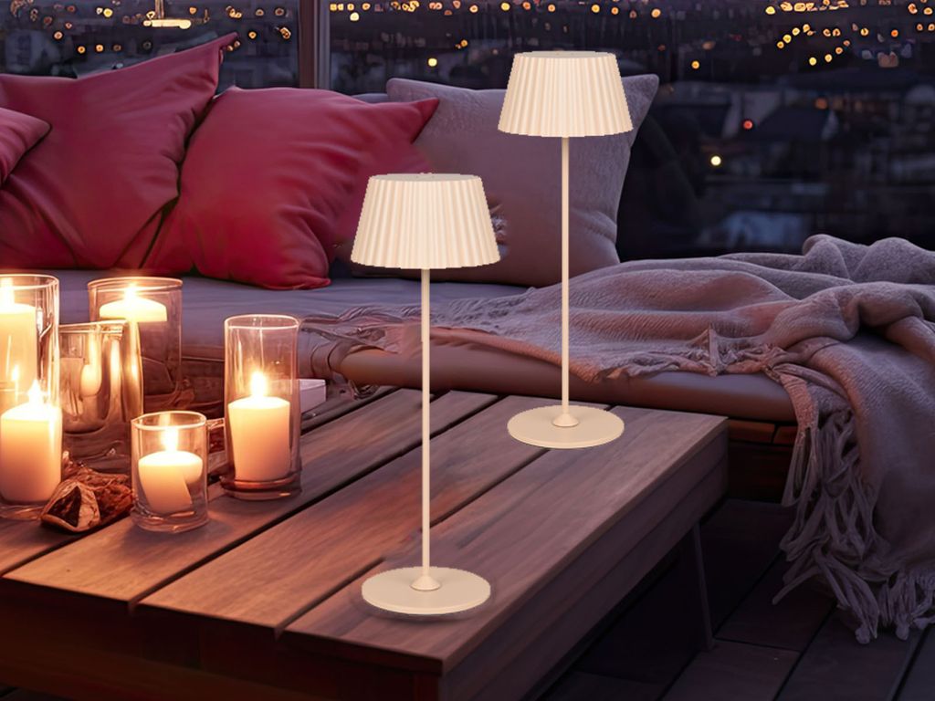 2er SET LED Akku Tischlampen ohne Strom - kabellose Outdoor Tischleuchten Beige