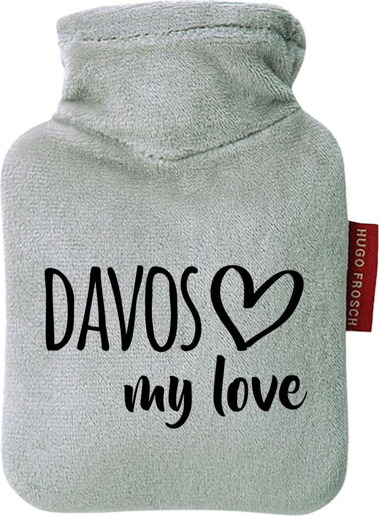 Huuraa Mini-Wärmflasche Davos my love 0,2 Liter Grey Mini Veloursbezug Taschenwärmer Geschenkidee