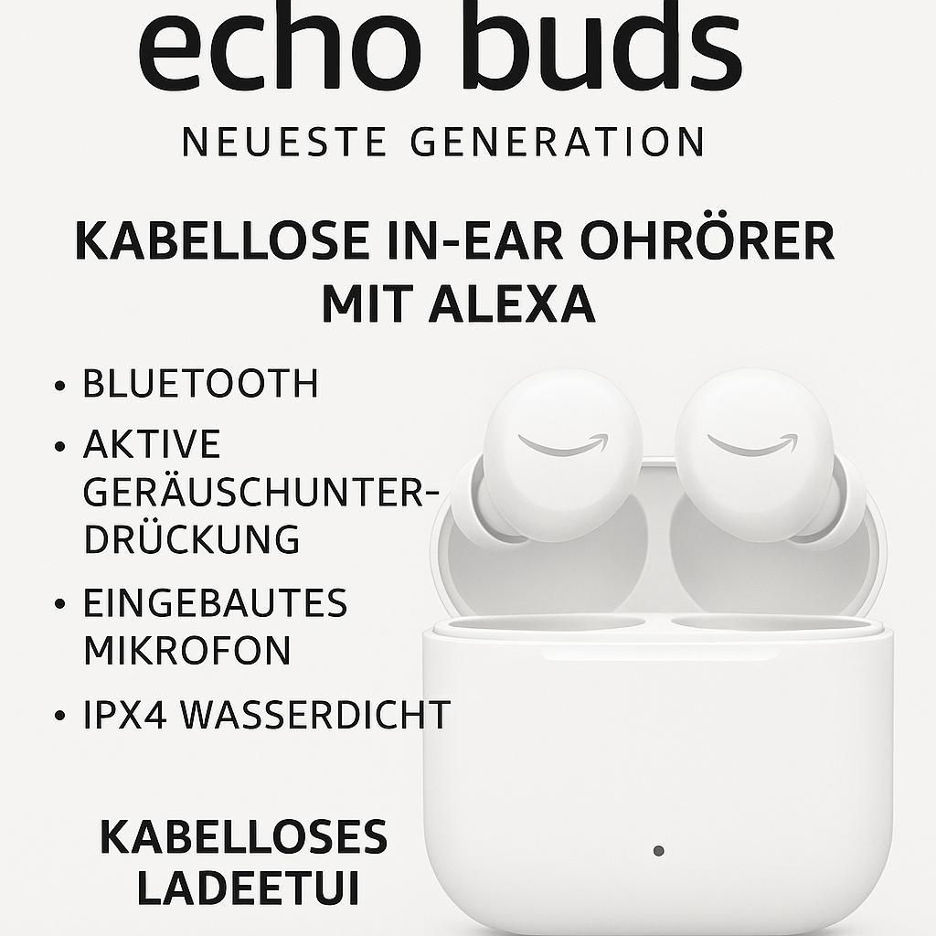Echo Buds 2Gen. Kabellose In-Ear Ohrhörer Alexa Bluetooth Aktive Geräuschunterdrückung Eingebautes Mikrofon IPX4 Wasserdicht Kabelloses Ladeetui...