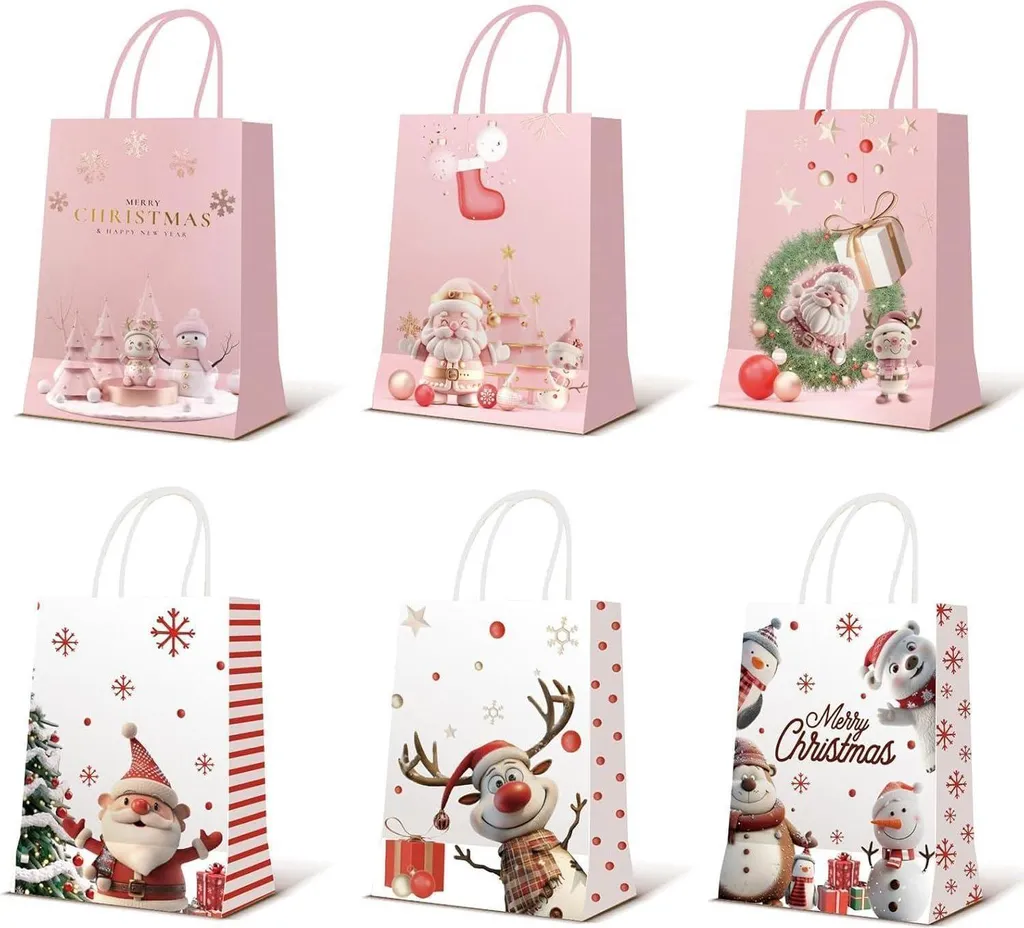 Pochettes Cadeaux Noël en Kraft avec Motifs 3D - Set de 24 Unités