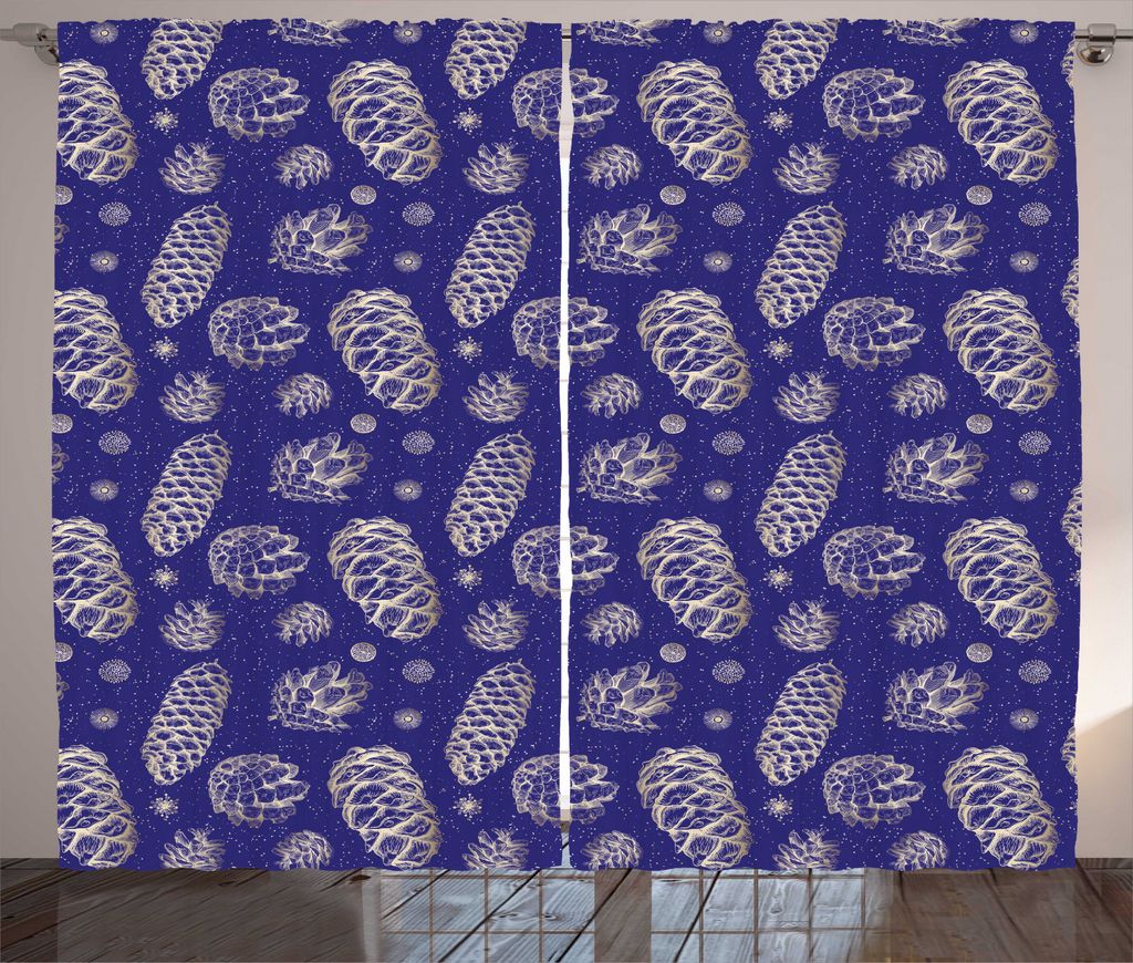 ABAKUHAUS Abstrakt Rustikaler Vorhang, Tannenzapfen Tannenzweige, Wohnzimmer Universalband Gardinen mit Schlaufen und Haken, 280 x 225 cm, Indigo u...