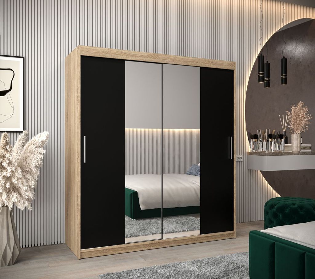 Schwebetürenschrank mit einer Breite von 180 cm TIMEA 1 – Eiche Sonoma / Schwarz
