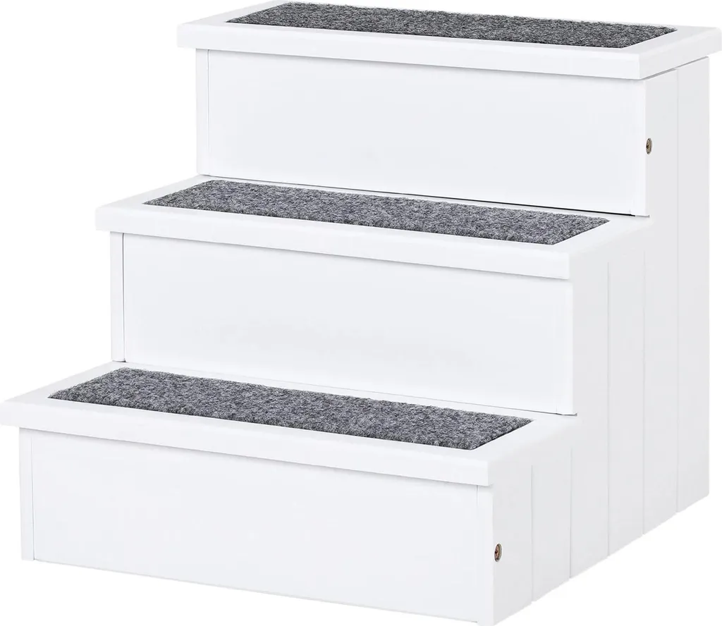 Escalier pour chien en bois 3 marches avec rangement gris anthracite