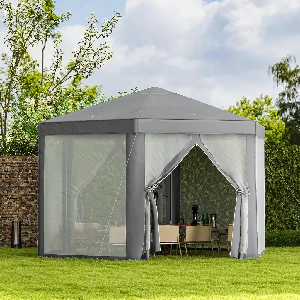 Barnum de réception hexagonal gris idéal pour protéger vos invités - 4