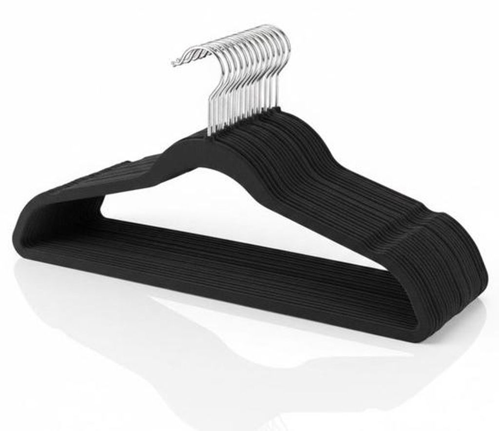 Famanu Premium Velours Kleiderbügel – 20 Stück – Dünn – Stabil und rutschfest – Für schwere Kleidung – Schwarz