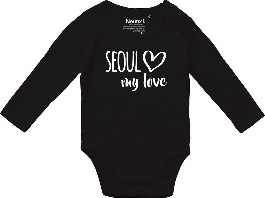 Huuraa Baby Body Seoul my love 68 Black Baumwolle Fairtrade Langarmbody Geschenkidee