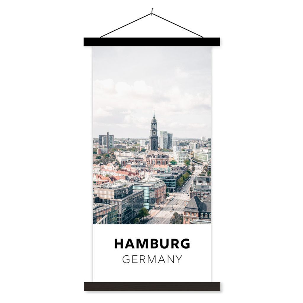 MuchoWow Textilposter Hamburg - Deutschland - Architektur 90x180 cm mit schwarzem Rahmen - Dekoration Wohnzimmer