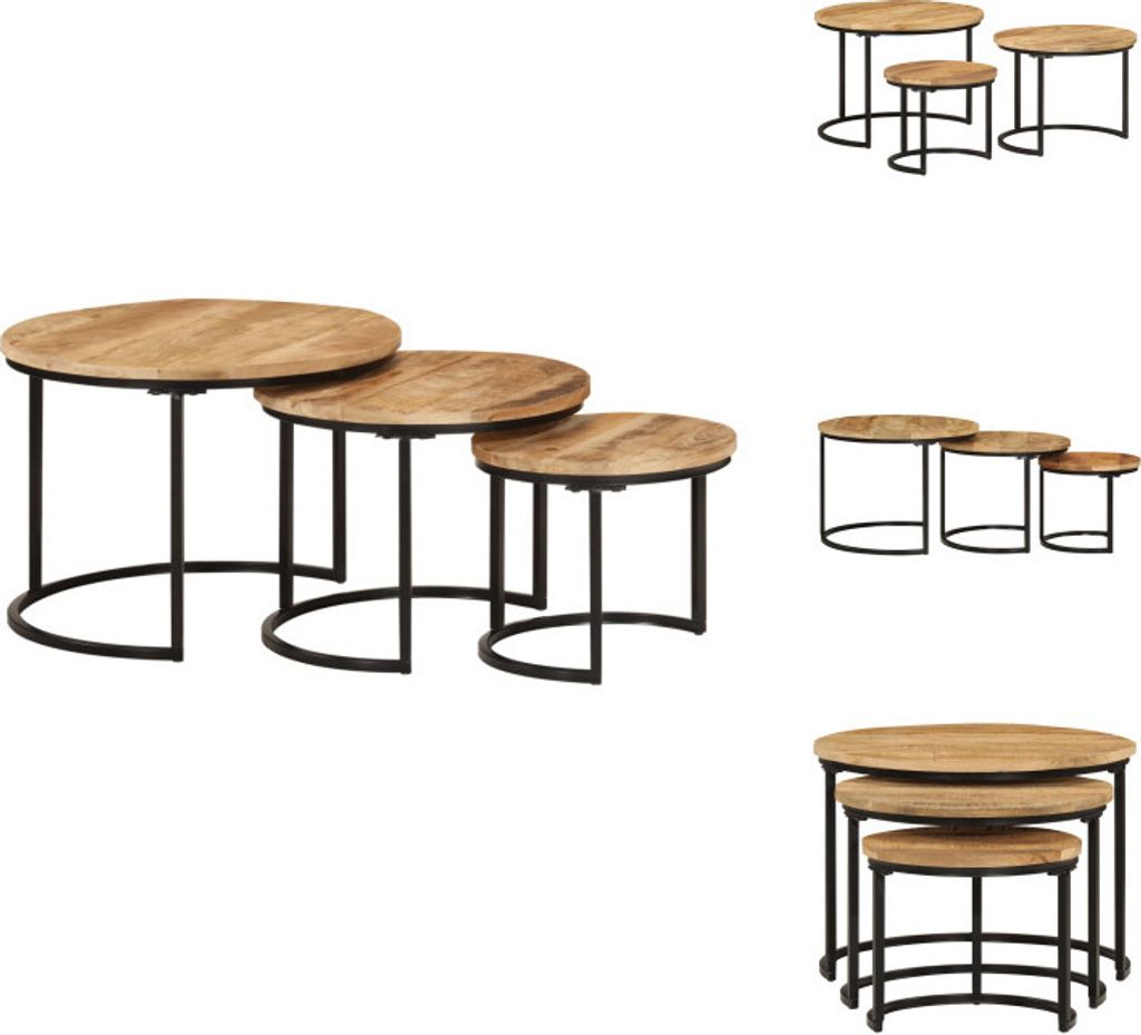 vidaXL Satztische 3 Stk. Raues Massivholz Mango - Couchtische