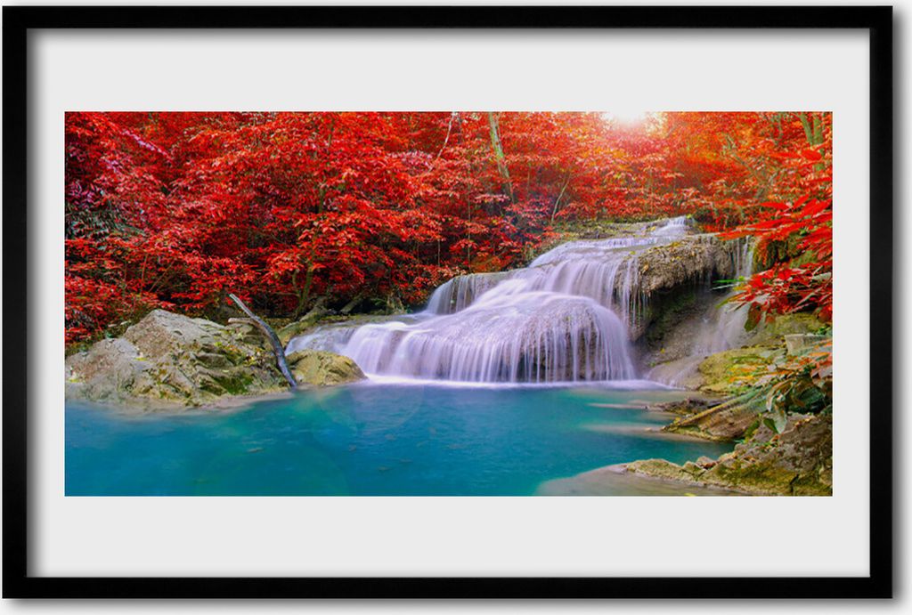 Bild 60x40 MDF-Rahmen Wandkunst Herbst-Wald Wasserfall