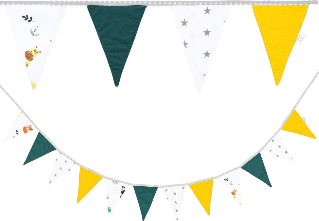 Wimpelkette Kinderzimmer - Wimpel Girlande Outdoor Geburtstag Wimpelkette Stoff Deko Wetterfest 350 cm 12 Dreiecke (Safaritiere Velvet, 350 cm)