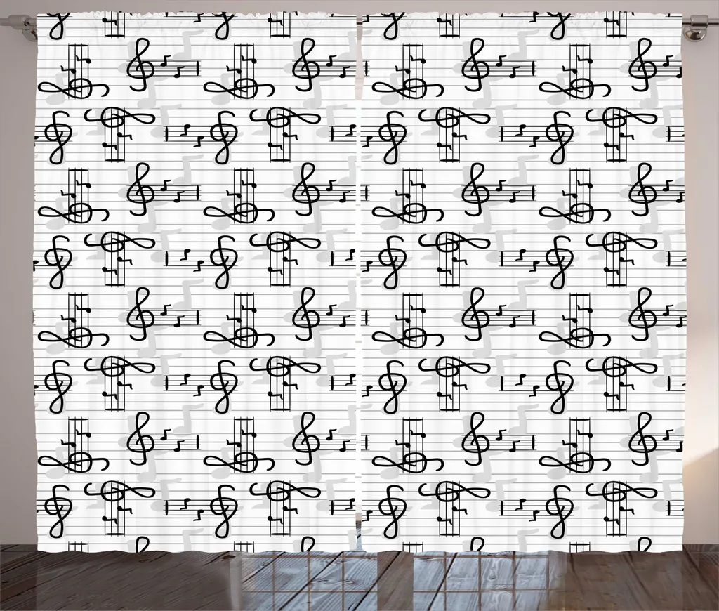 Rideau Musique Prêt à Poser 280x225cm pour Décorer un Salon Monochrome