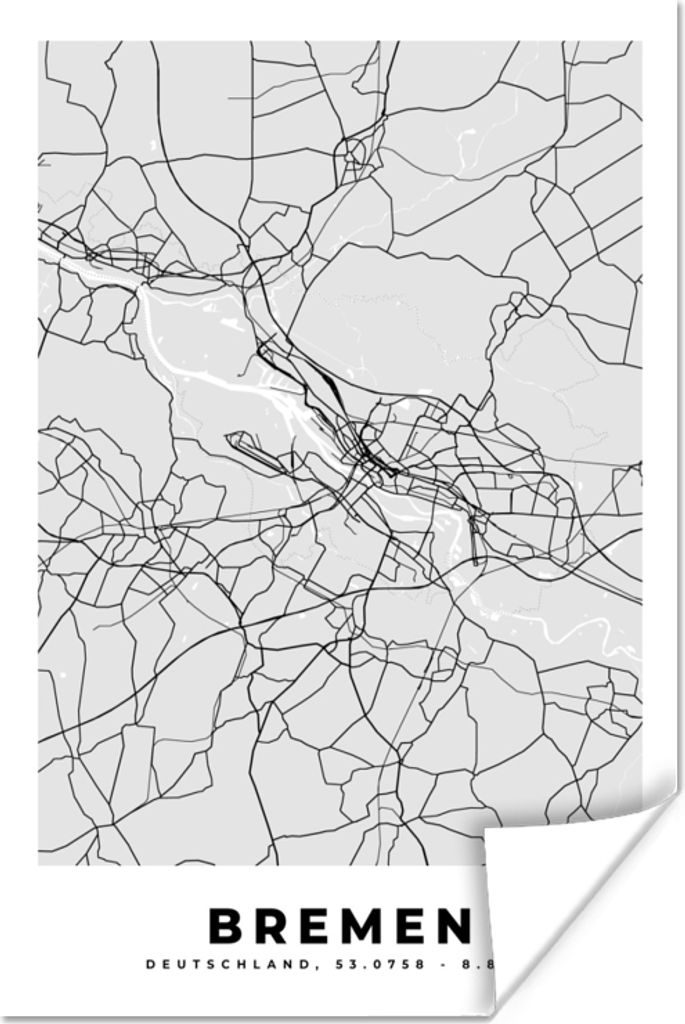 MuchoWow Poster Bremen - Karte - Stadtplan - Deutschland 120x180 cm - Kunstposter