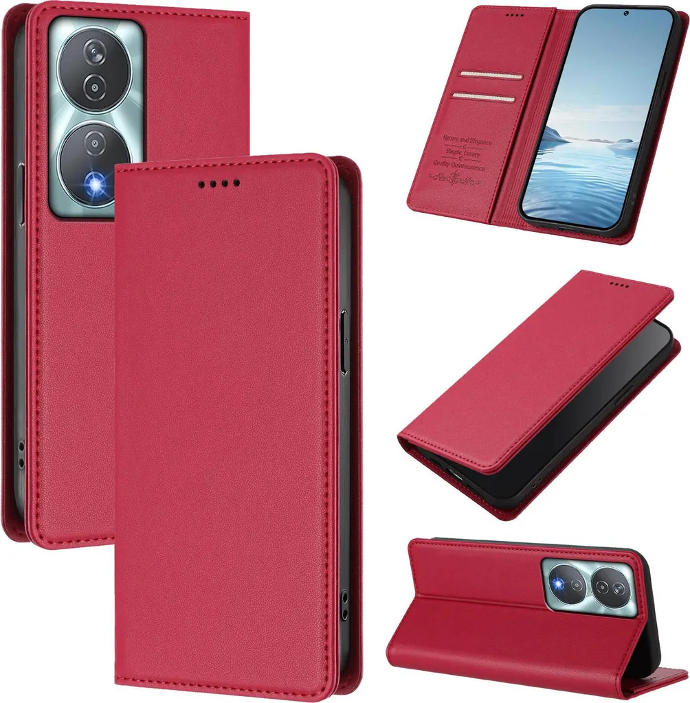 Custodia per cellulare per Honor X7b 4G/X7b 5G/Honor 90 Smart,PoliuretanoLeather Flip Cover Custodia magnetica antiurto con supporto rosso - 2