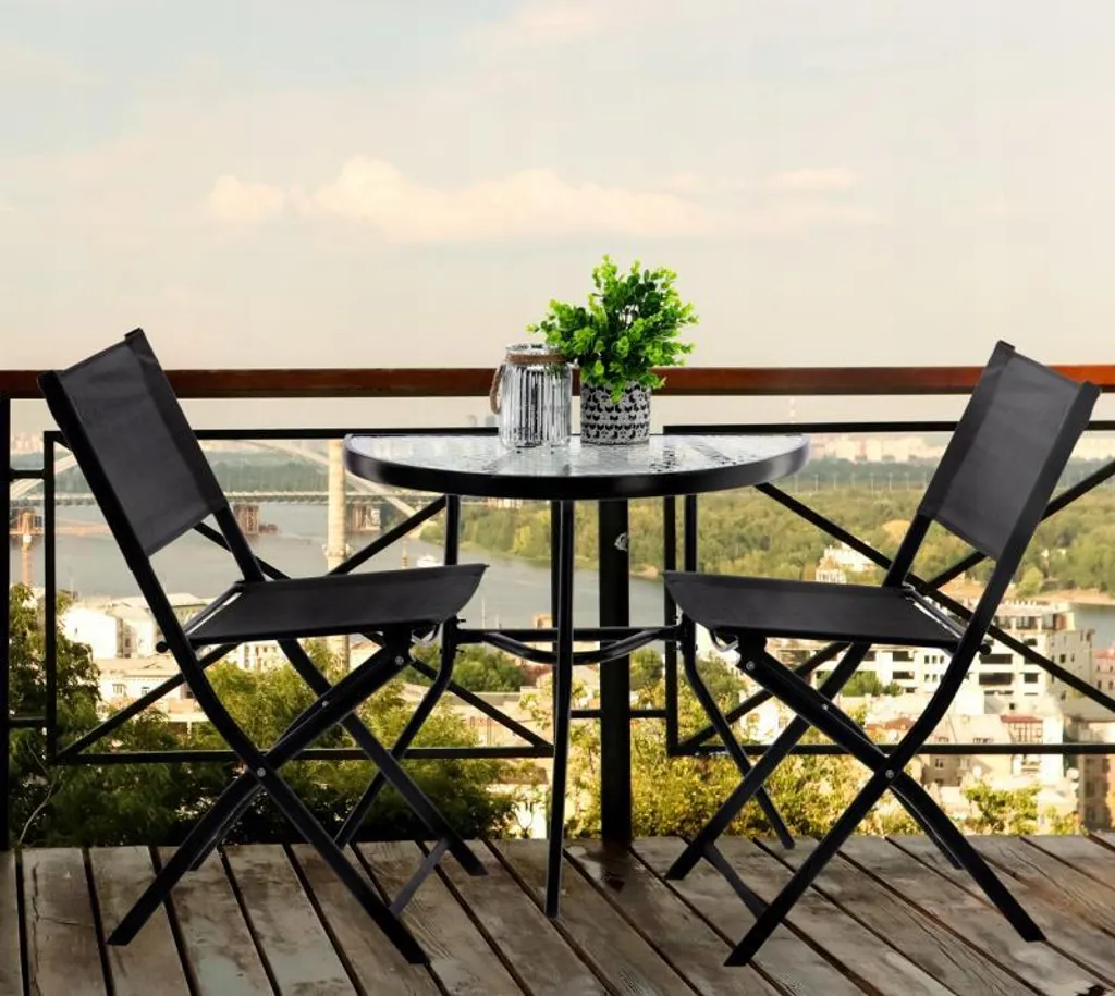 Salon de jardin de balcon ARIANA noir pour coin détente extérieur