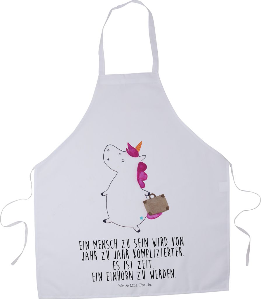 Mr. & Mrs. Panda Schürze Einhorn Koffer - Weiß - Geschenk, Küchenschürze, Kellner, Einhörner, Unicorn, Abenteuer, Spaß, Lustig, Grillschürze...