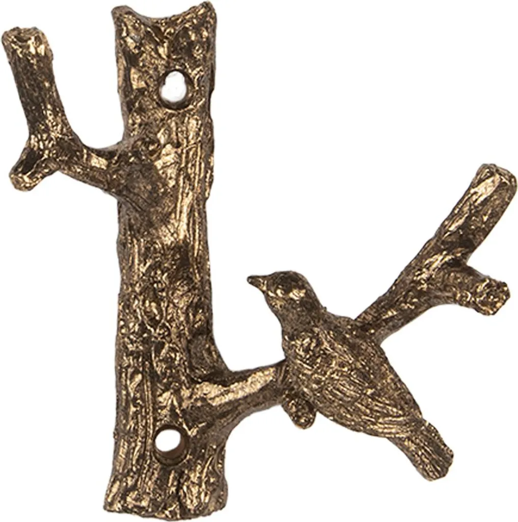 Gancio Parete Bird Oro Clayre & Eef 9x4x9 cm - Decorazione Wall Art