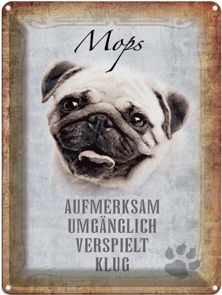 vianmo Blechschild 40x30 cm Mops Hund