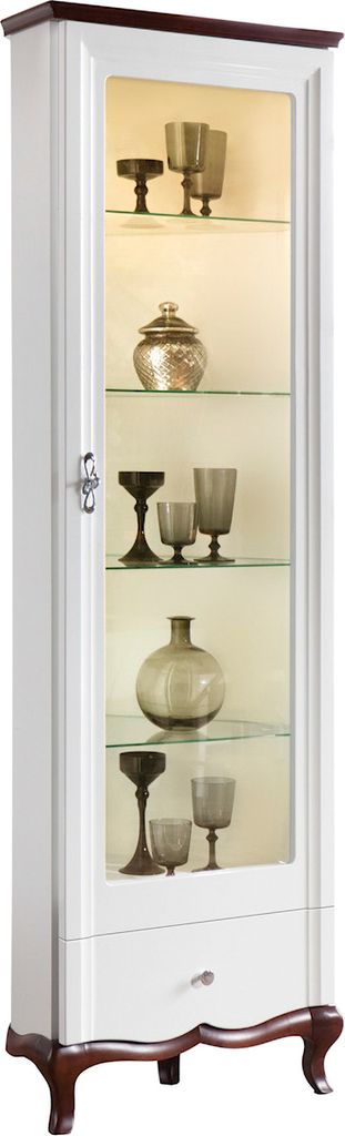 Taranko Rustikale Vitrine mit Beleuchtung Milano MI-W/NP – Weiß Hochglanz / Nussbaum Milano