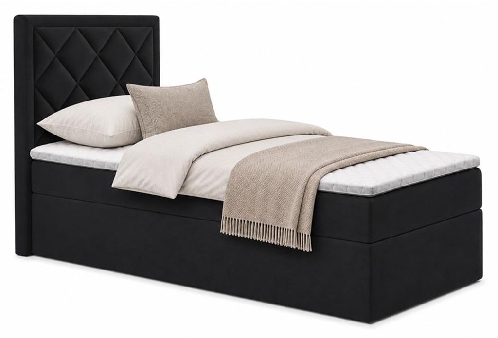 Bett, Boxspringbett DORMI MINI 90x200 cm mit Bettkästen, Topper Visco (Schwarz: Itaka 15)