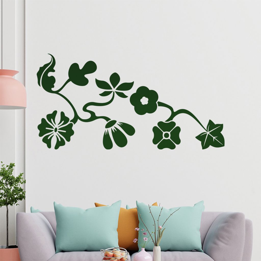 Eckeornament - große Blüten Wandtattoo in 6 Größen - Wandaufkleber Wall Sticker - Dekoration, Küche, Wohnzimmer, Schlafzimmer, Badezimmer