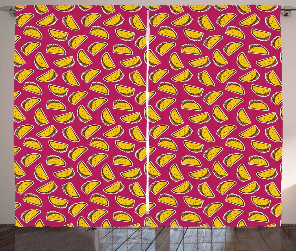 ABAKUHAUS Mexikaner Rustikaler Gardine, Cartoon Pop-Art Taco, Schlafzimmer Kräuselband Vorhang mit Schlaufen und Haken, 280 x 175 cm, Dunkler Mage...