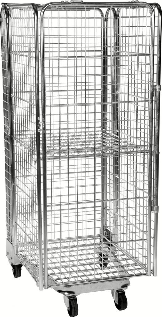 Kongamek Rollcontainer verzinkt 850x720x1770mm stapelbar mit Gitterboden und 4 Gitterwänden ohne Bremse