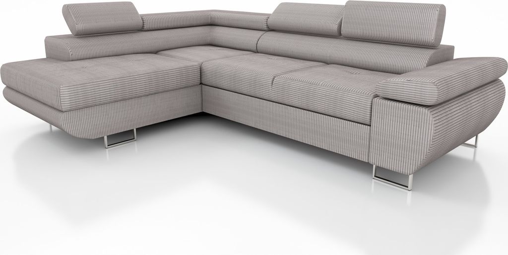 Couchgarnitur ELON Stoff Taupe mit Schlaffunktion Ottomane Produktbild 