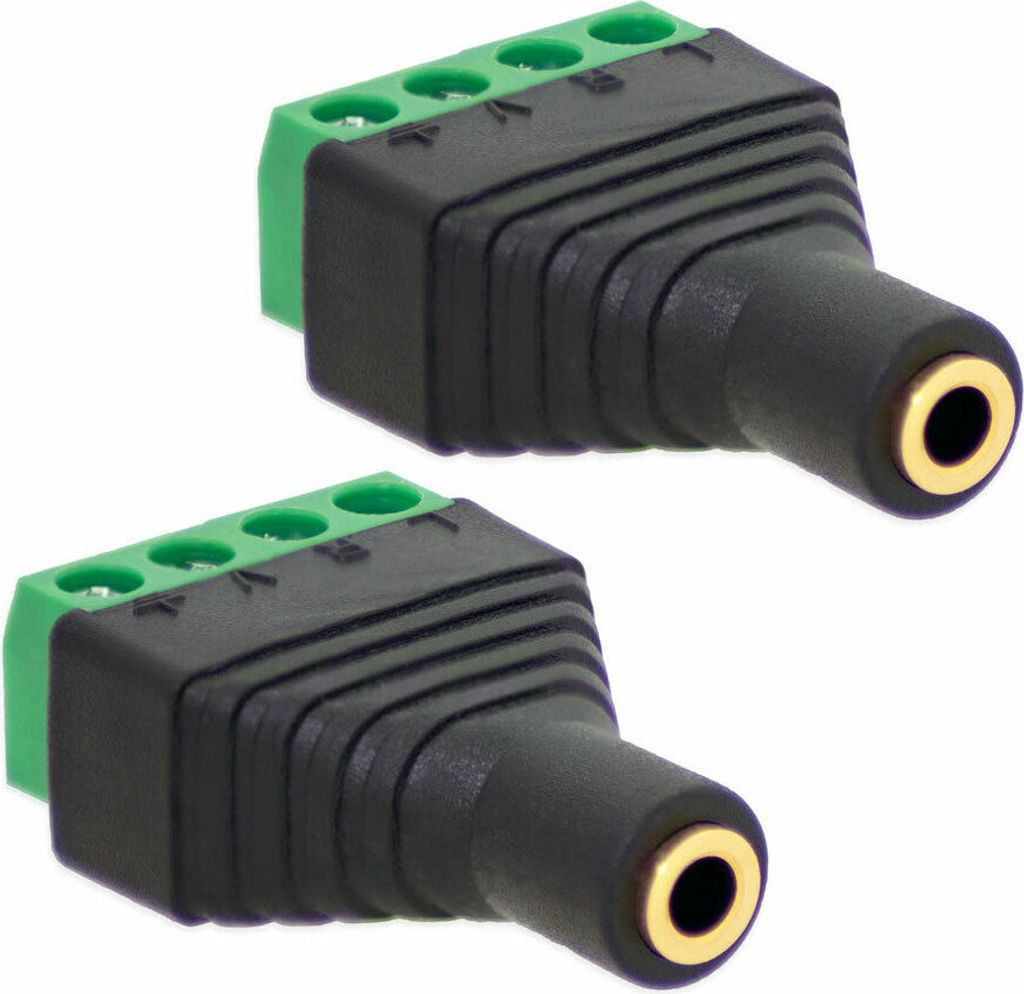 2X Klinken Buchse 3,5mm Adapter > Terminal Block 4-Pin Schraub Klemmen Vergoldet