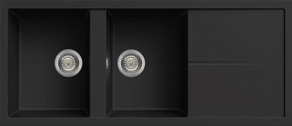 Elleci Unico 500 G40, Aufsatzwanne, Rechteckig, Granitek, Schwarz, 2 Becken, Rechteckig