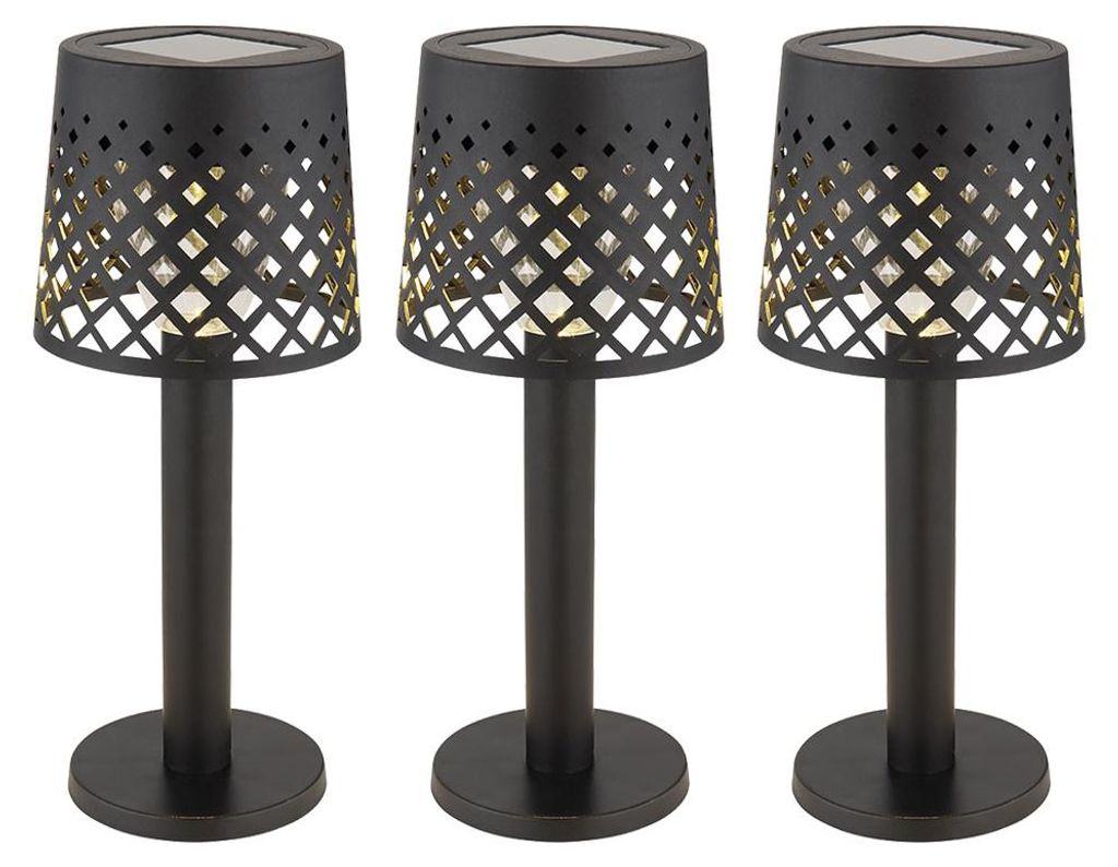 3x LED Solarleuchte, schwarz, Dekorstanzungen, Akku, H 21 cm