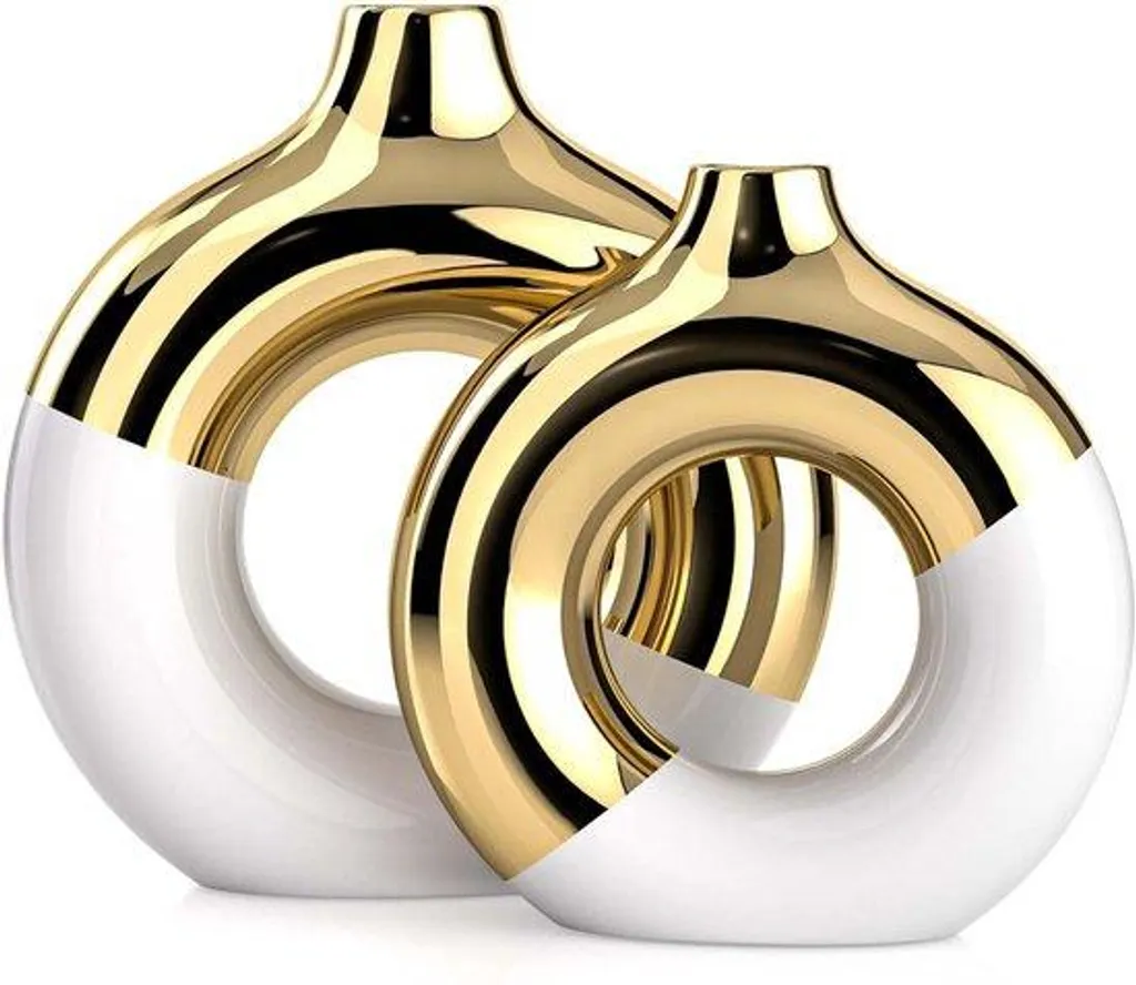 Décoration Salon Or Blanc - Ensemble de 2 Vases Céramique Contemporain