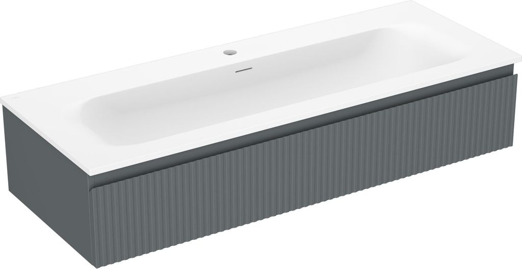 Mexen Rivel 120 cm Badezimmermöbel mit Waschbecken Vela, 1 Schublade, geriffelt, Graphit matt/Weiß matt - 91A20-12023-1-BF66-W2?