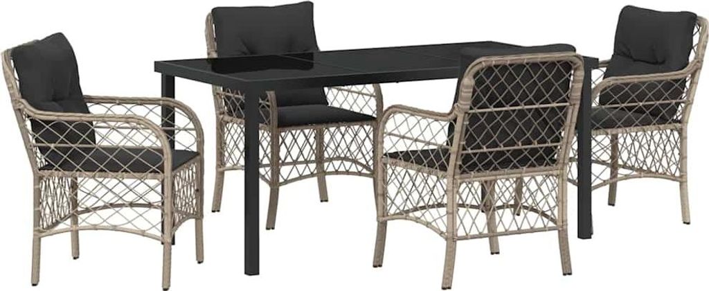 Garten Essgruppe mit Kissen 5 pcs Hellgrau Poly-Rattan