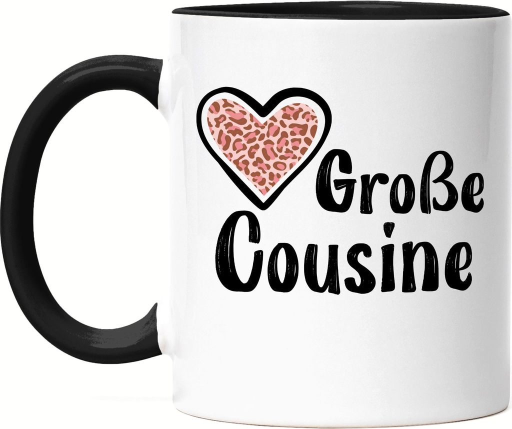 Große Cousine Tasse Schwarz Love Beschützerin Liebe Familie Spaß Freude Cousinen Geborgenheit Zusammenhalt