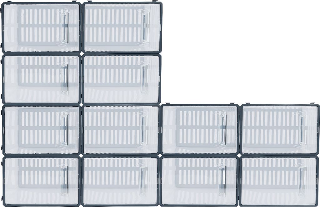 12 Stück Größe-43 1/3 Stapelbare Schuhkartons Set Kunststoff stabil Schuhbox Schublade (grau)
