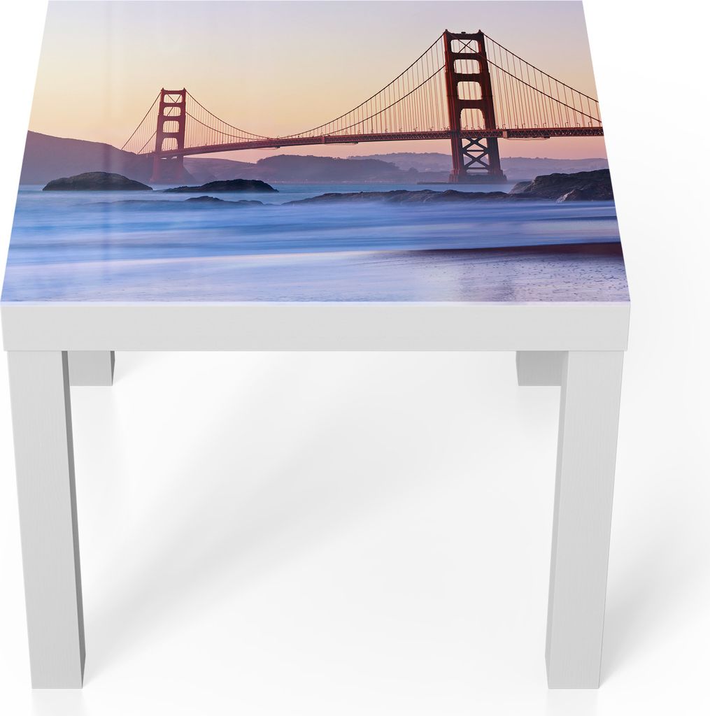 DEQORI Couchtisch 55x55 cm Weiß 'Morgenrot Brücke' Glas Beistelltisch Glastisch modern