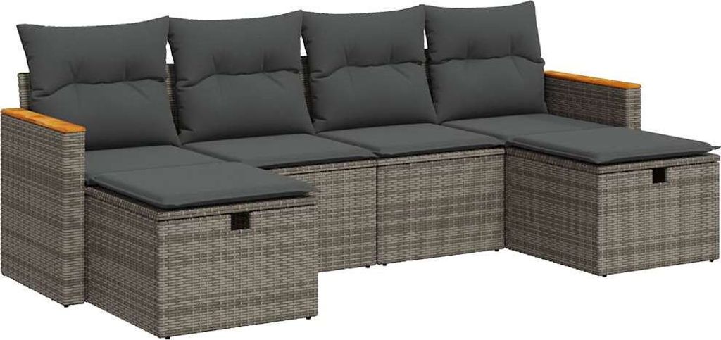 6-tlg. Garten-Sofagarnitur mit Kissen Grau Poly Rattan