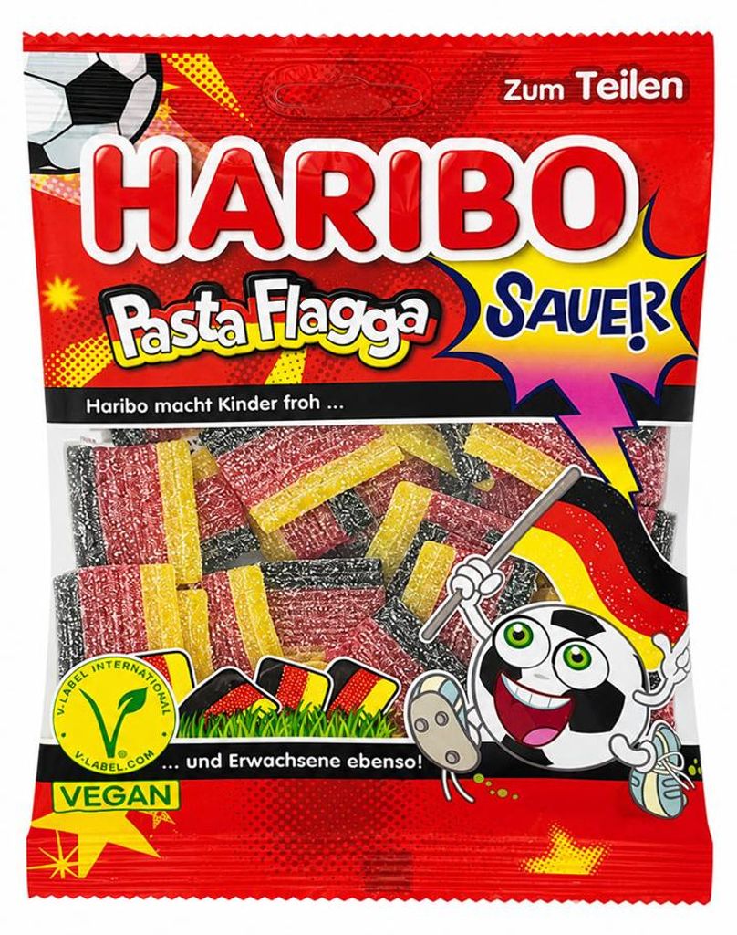 HARIBO WM Pasta Flagga Tüte saures Fruchtgummi 160g Produktbild 